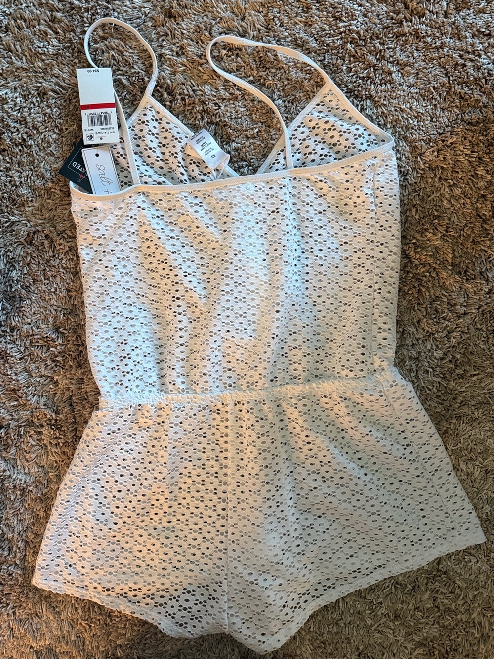 NWT Salt + Cove White Swim Coverup Romper with Tie Waist Sz XS - Picture 5 of 7